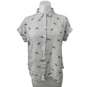 Jane + Delancey Multicolor Striped Leopard Print Short Sleeve Button Shirt Top M